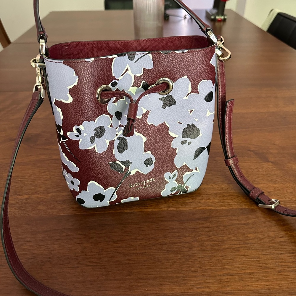 Kate Spade Maroon and White Floral Crossbody Bag